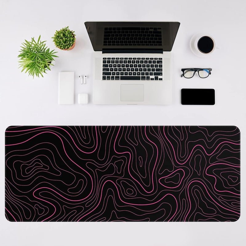 DIGSOM Mouse Pad Gaming Mousepad 31.5 x 11.8 in Large Mouse Pad for Keyboard and Mouse with Anti-Slip Rubber Base, Keyboard Pad XL Mouse Mat for Home and Office(Black with Red Topographic Line) - Image 3